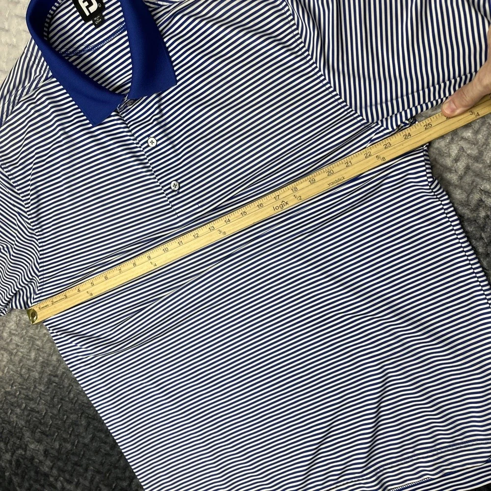 FootJoy FJ‎ Polo Golf Shirt MENS Large Blue White Striped Polyester/Spandex